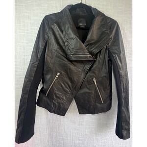 EUC (S) TROUVE Black Soft Leather Biker Moto Jacket Rocker Y2K Hi Low Zippers